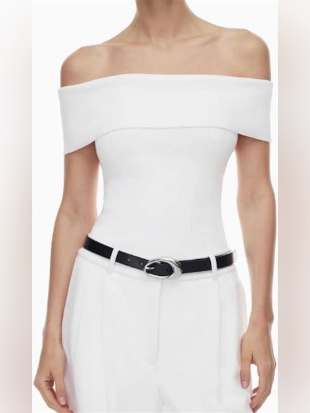 NWT Aritzia Babaton white sculpt knit off shoulder ribbed knit top